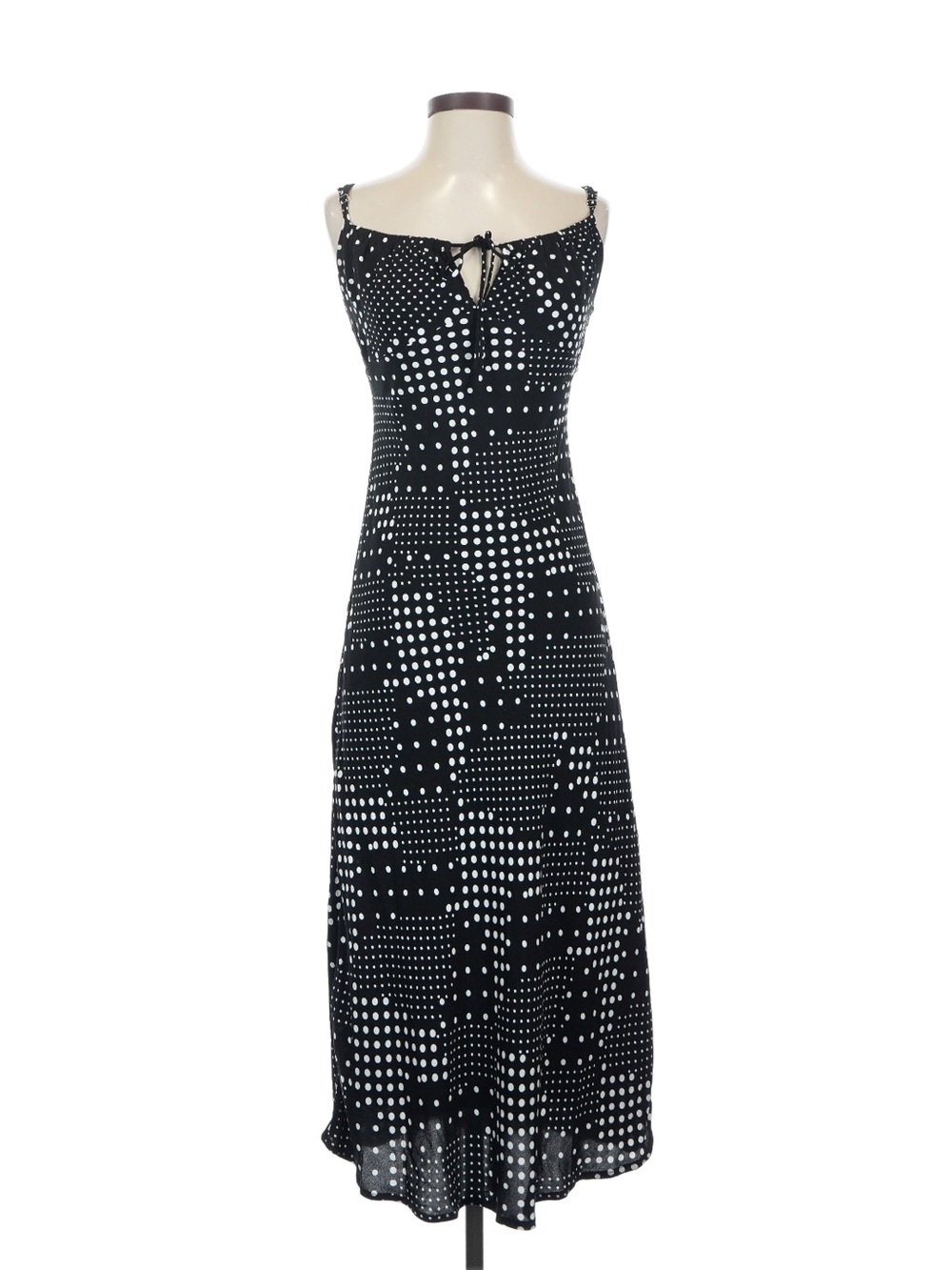 Black Polka Dot Maxi Slip Dress with Tie Neck